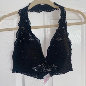 Black Halter Lace Bralette Adjustable M